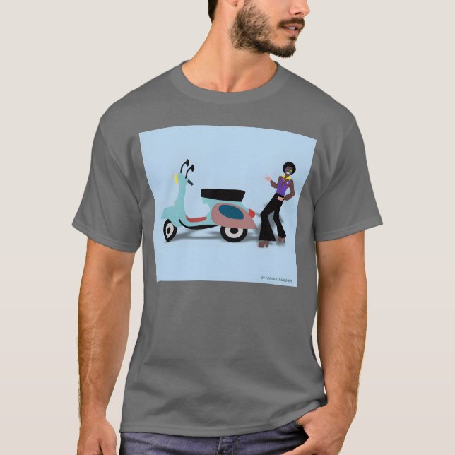 Camiseta Retro Vespa Style 70s Disco Man Illustration vinta (Anverso)