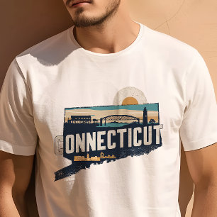 Camiseta Retro Viaje Icónico Connecticut Gráfico