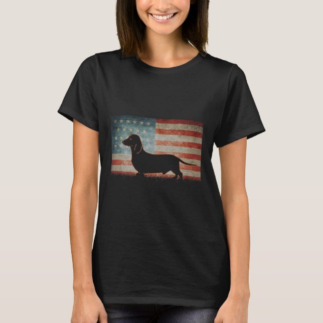 Camiseta Retro Vintage Dachshund Bandera Estadounidense (Anverso)