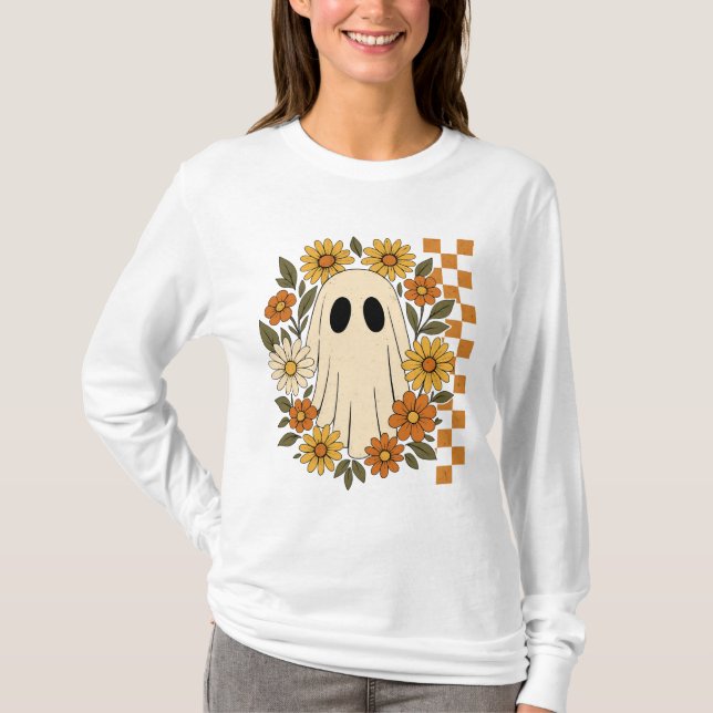 Camiseta Retro Vintage Floral Ghost Halloween (Anverso)
