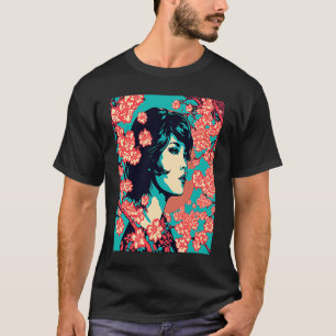 Camiseta Retro vintage Geisha Kimono Japonesa Samurai Femal
