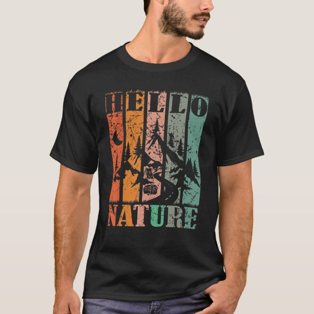 Camiseta Retro Vintage Hello Nature Hiker Diciendo Gráfica  (Anverso)