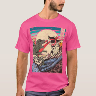 Camiseta Retro Vintage Japonés Gran Onda Gato Vs Monster O