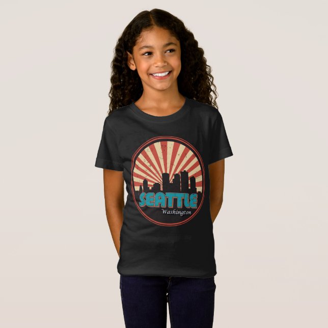 Camiseta Retro Vintage Seattle Skyline Washington State 80s (Anverso completo)