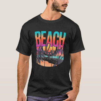 Camiseta Retro Vintage Sunset Palm Trees Beach Bum Leopardo