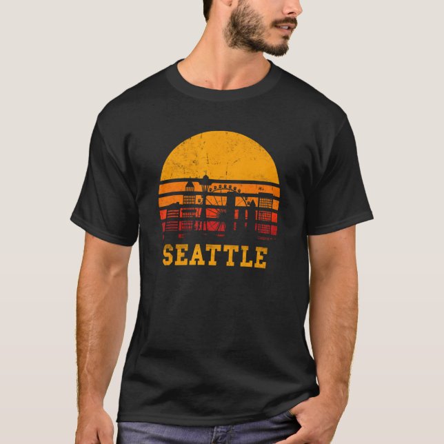 Camiseta Retro Vintage Sunset Seattle Skyline (Anverso)