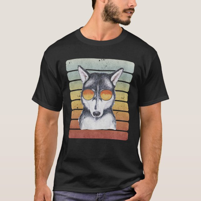 Camiseta Retro Vintage Sunset Siberian Husky Mom Dad (Anverso)
