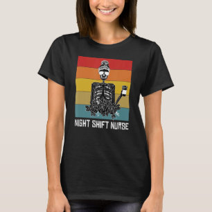 Camiseta Retro Vintage Sunset Skeleton Gag Funny Night Shif