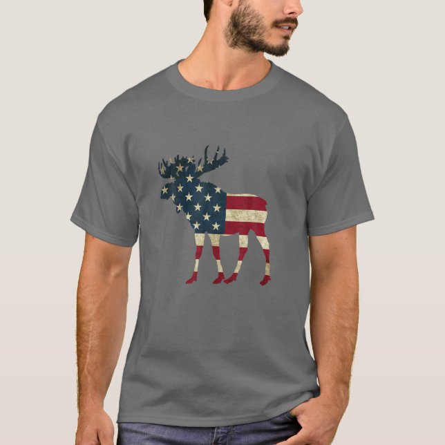Camiseta Retro Vintage USA Bandera Americana Esquema Moose (Anverso)