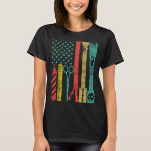 Camiseta Retro Vintage USA Bandera Barbershop Barber Tools 
