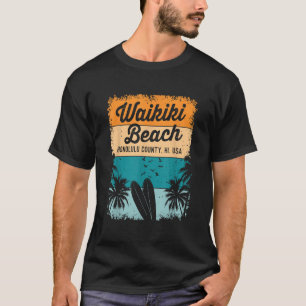 Camiseta Retro Waikiki Beach Gifts Souvenir Hombres Honol