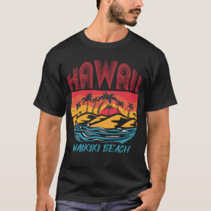 Camiseta Retro Waikiki Beach Hawaii Palmeras Ocean Surfin