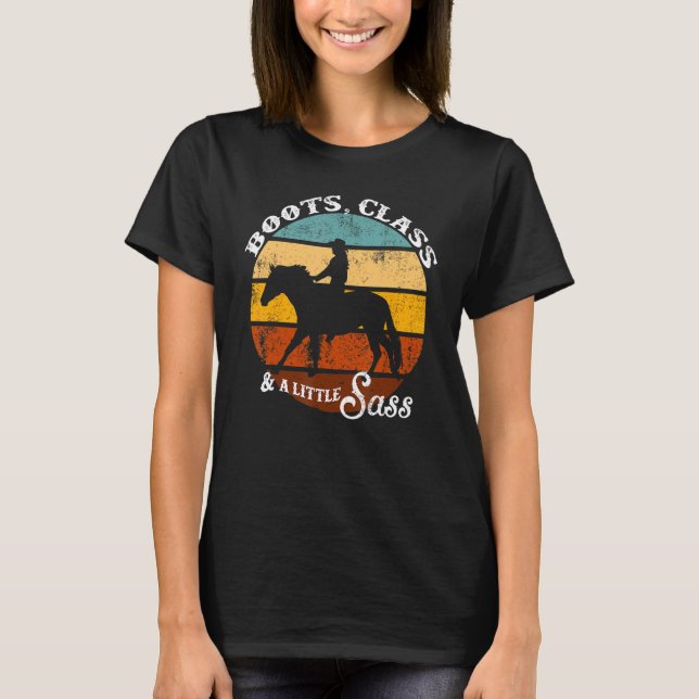 Camiseta Retro Western Cowgirl Boots Class Country Sass Pea (Anverso)