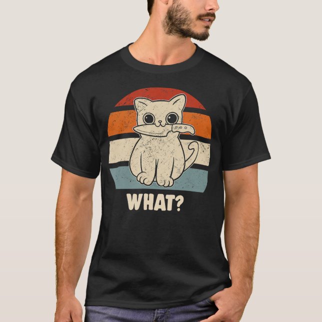 Camiseta Retro What Cat Knife Meow Kitty Funny Cats Mom And (Anverso)
