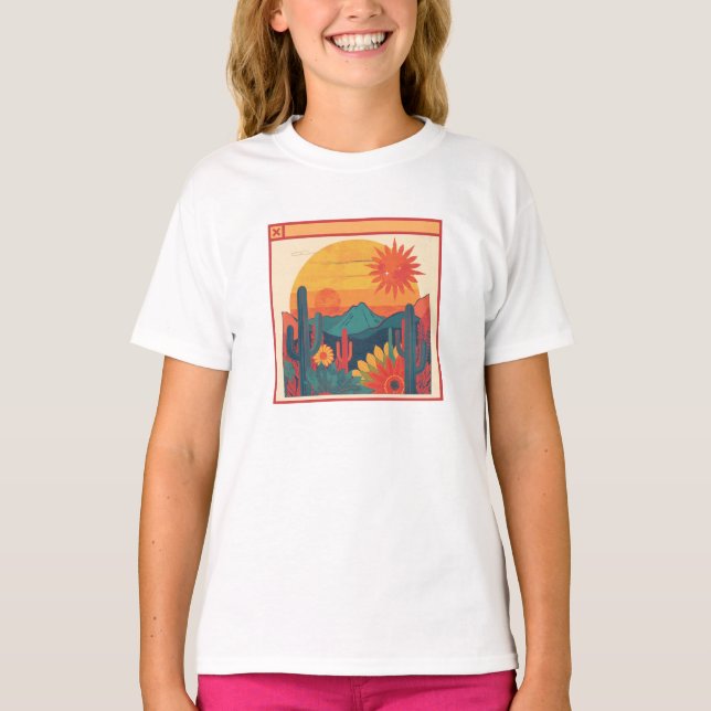 Camiseta Retro Whimsical Boho Style Sunset Landscape (Anverso)