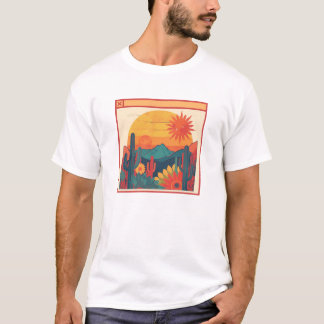 Camiseta Retro Whimsical Boho Style Sunset Landscape