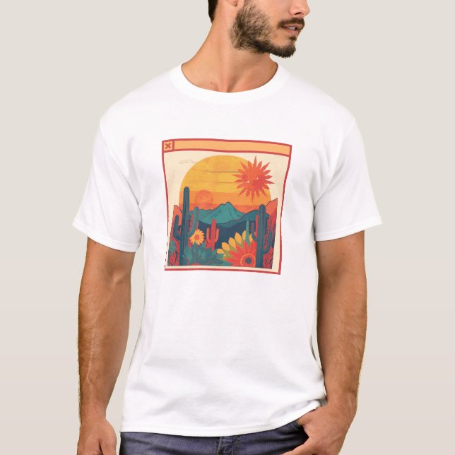 Camiseta Retro Whimsical Boho Style Sunset Landscape (Anverso)
