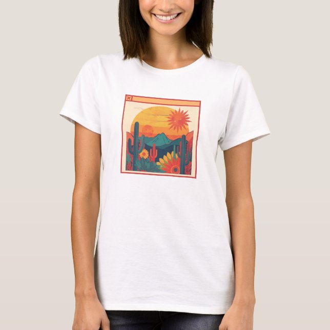 Camiseta Retro Whimsical Boho Style Sunset Landscape (Anverso)
