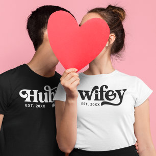 Camiseta Retro Wifey Hubby Coincidiendo Groovy Personalizad