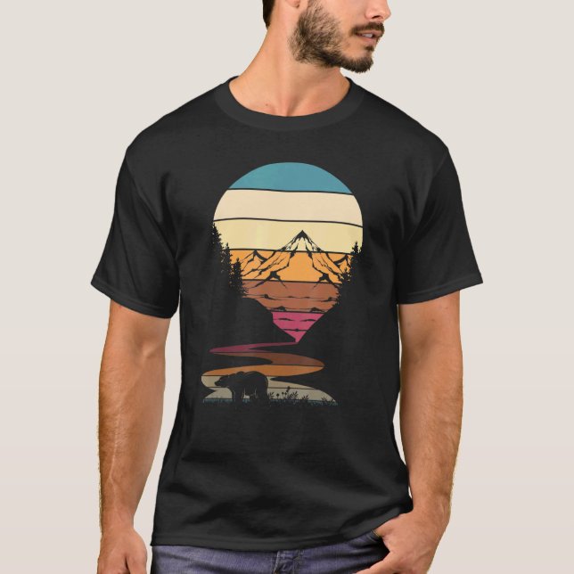 Camiseta Retro Wildlife Animal Bear Hiking Trees Mountains  (Anverso)