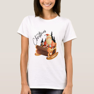 Camiseta Retro Winking Santa Claus en Sleigh Artistic