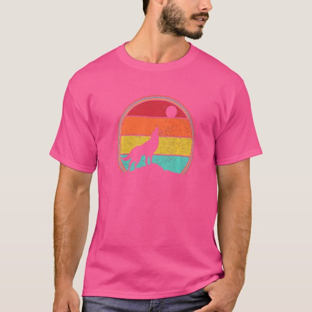 Camiseta Retro Wolf Howling En La Luna (Anverso)