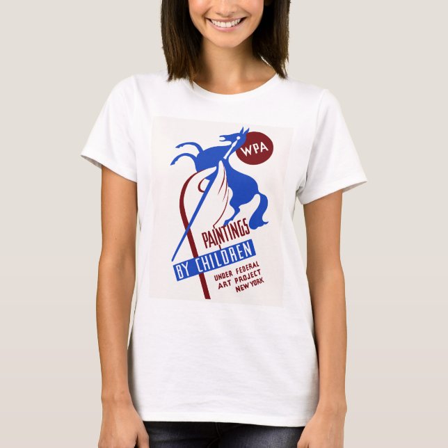 Camiseta Retro WPA Arte proyecto dibujo a mano a caballo (Anverso)