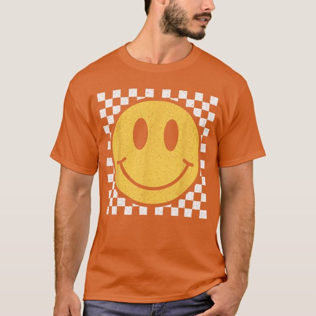 Camiseta Retro Yellow Happy Face Checkered Pattern Smile Fa (Anverso)