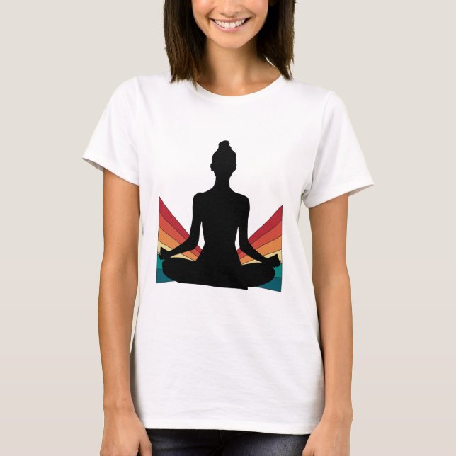 Camiseta Retro Yoga Girl Minimalist Meditation Pose Graphic (Anverso)