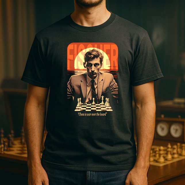 Camiseta Retro Young Bobby Fischer "Chess is War" Quote (Retro Young Bobby Fischer "Chess is War over the Board" Black T-Shirt)