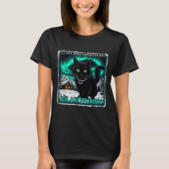 Camiseta Retro Yule Cat Icelandic This Home Protected Jólak (Anverso)