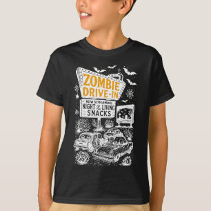 Camiseta Retro Zombie Drive En Skeleton Movie Night Hotel H