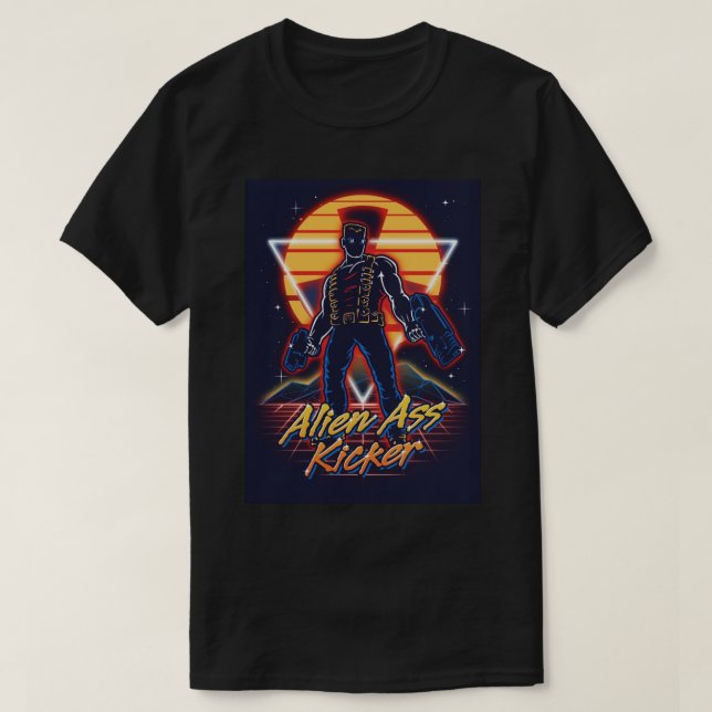 Camiseta Retroonda de neón de Duke Nukem kickin80 (Diseño del anverso)