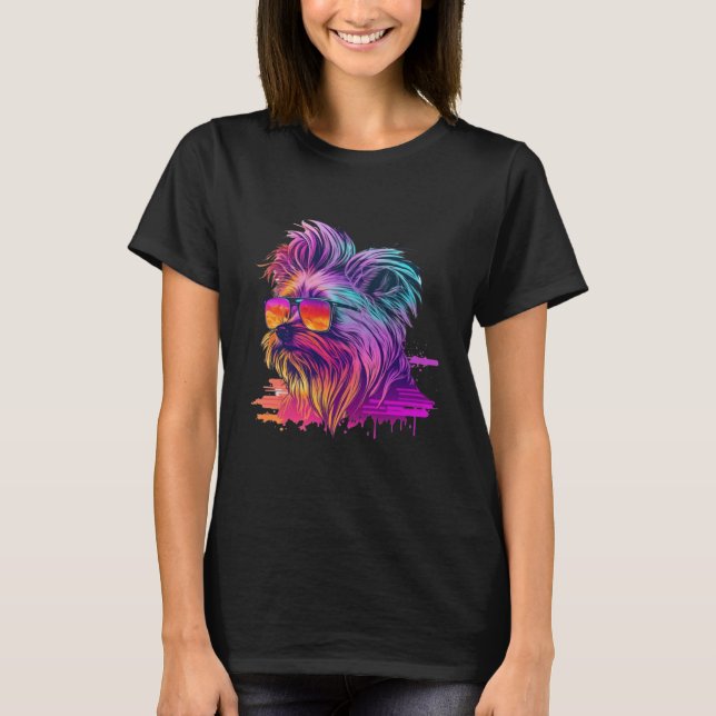 Camiseta Retrowave Aestheti de Yorkshire Terrier Synthwave  (Anverso)