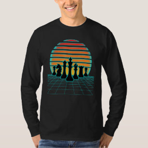 Camiseta Retrowave Chess Pieces Aesthetic 80s Style Game Sy
