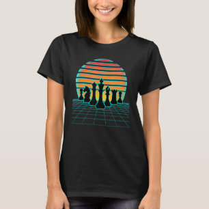 Camiseta Retrowave Chess Pieces Aesthetic 80s Style Game Sy