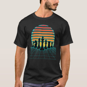 Camiseta Retrowave Chess Pieces Aesthetic 80s Style Game Sy