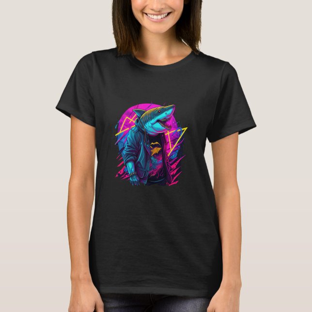 Camiseta Retrowave Shark Cool Retro 80s Inspired (Anverso)