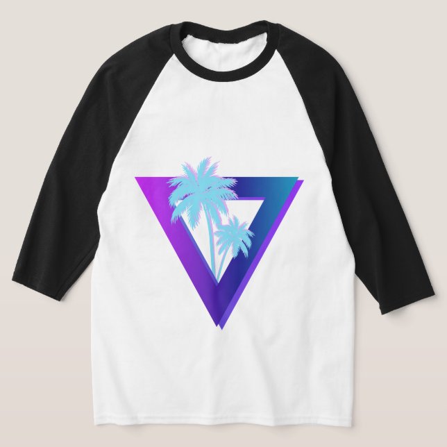 CAMISETA RETROWAVE SYNTHWAVE PALM TREES TRIANGLE RAGLAN (Distribución)