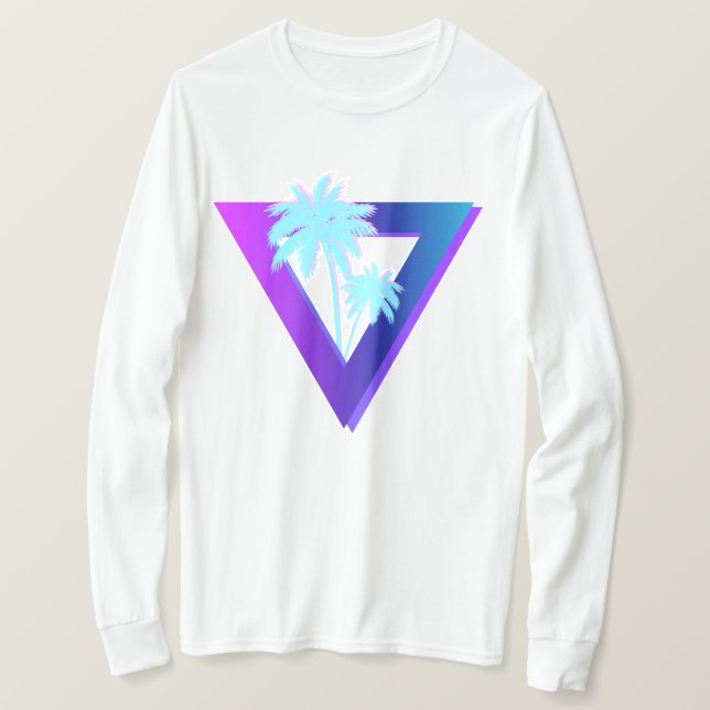 CAMISETA RETROWAVE SYNTHWAVE PALMAS TRIÁNGULO LONGSLEEVE (Anverso del diseño)