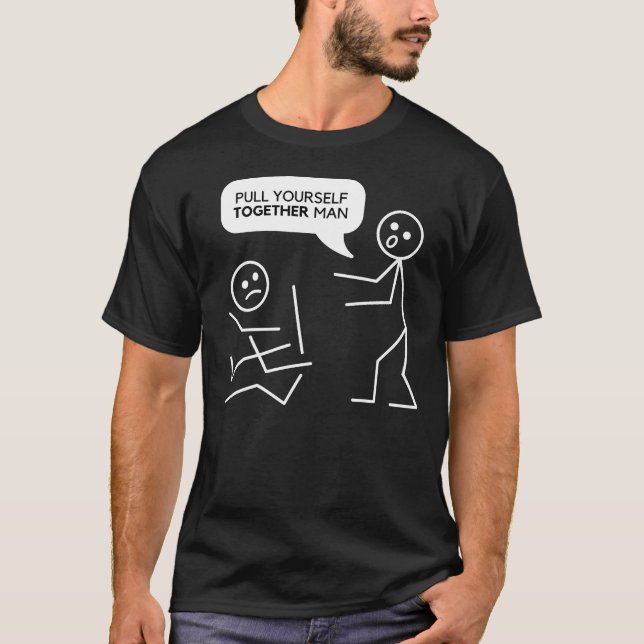 Camiseta Reúnase, hombre, cómicas figuras de palos (Anverso)