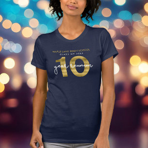 Camiseta Reunión de Clase de 10 Años Elegante Falso Oro
