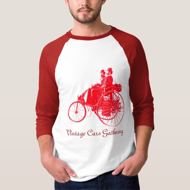 Camiseta Reunión de coches de época, blanco rojo (Anverso)