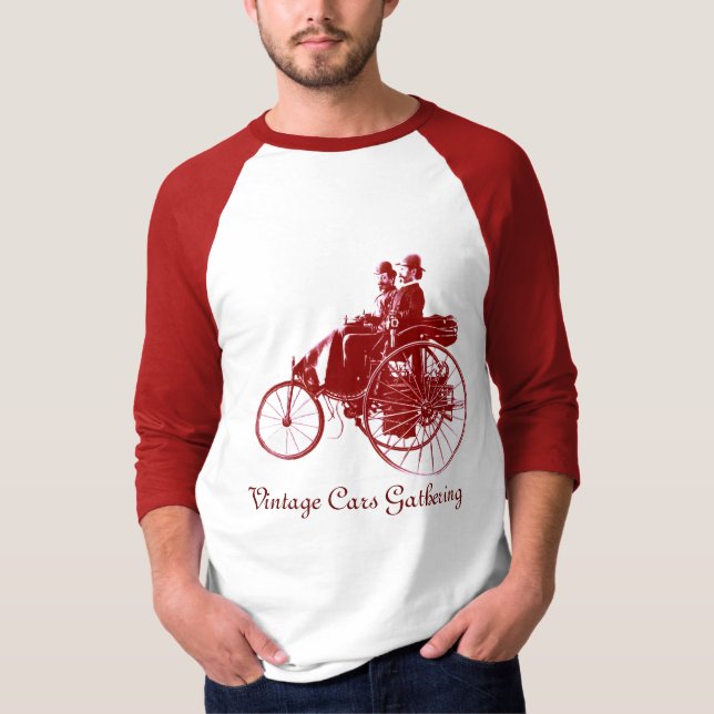 Camiseta Reunión de coches de época , marrón y blanco (Anverso)