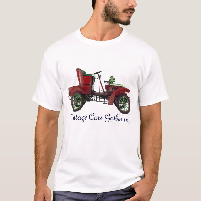 Camiseta Reunión de coches de época, negro verde rojo (Anverso)