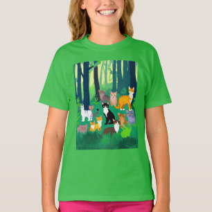 Camiseta Reunión de gatos en un oscuro bosque