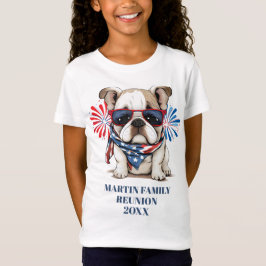 Camiseta Reunión Familiar de Chica Bulldog Rojo Azul del 4