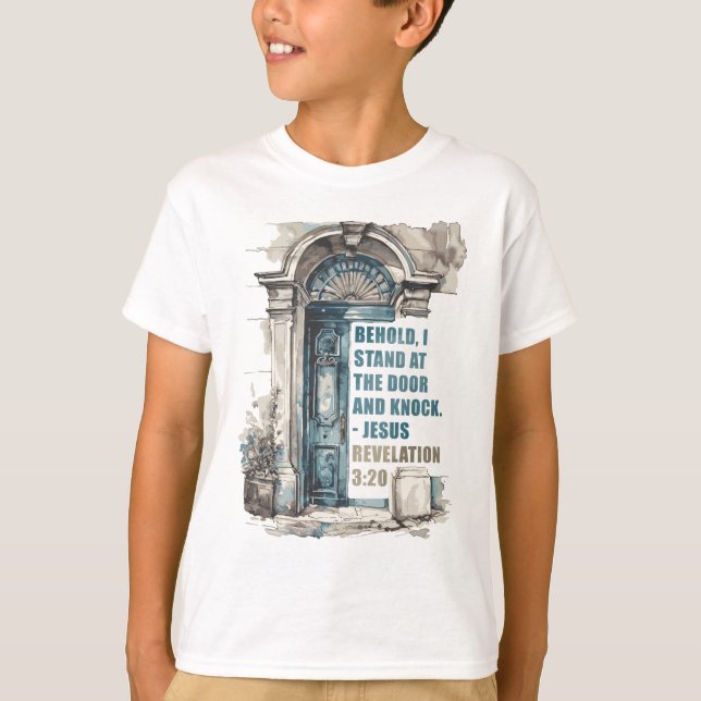 Camiseta Revelación 3:20 Me levanto en la puerta y toca (Anverso)