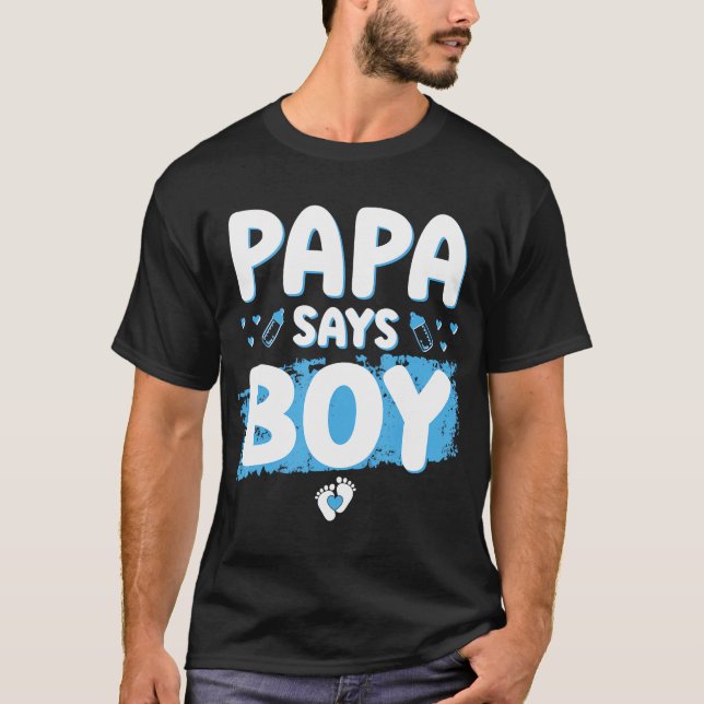 Camiseta Revelación de género dice papá niño Fiesta de Baby (Anverso)