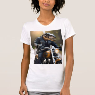 Camiseta **"Rex Acelerado: T-Rex con Cuero en una Motocicle